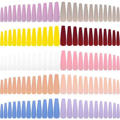 Artquee XXL Press on Nails 240pcs 10 Colors Extra Long Ballerina Light Pure Color Matte Coffin Acrylic Fake Nail File Full Cover False Tip Art Multicolor Sets Manicure for Women and Girl Decoration