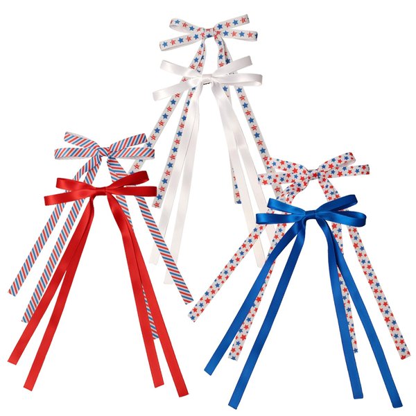 6 PCS Bow Hair Clips 4th of July Hair Clips for Girls Independence Day Hair Clips Cute Long Tail Thin Hair Bow Clip Hair Accessories