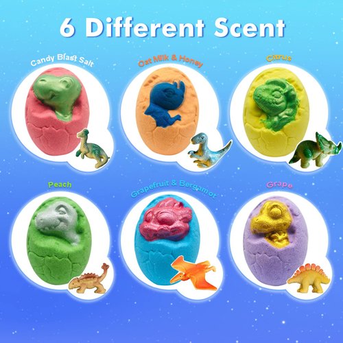 Dino Egg Bath Bombs for Kids - Valentines Day Gifts, XL Bath Bombs with Surprise Toys Inside, Dinosaur Toys Natural Bath Bomb Bubble Bath Kids,Fizz Bathbombs Gift Set for Easter Birthday, Boys Girls