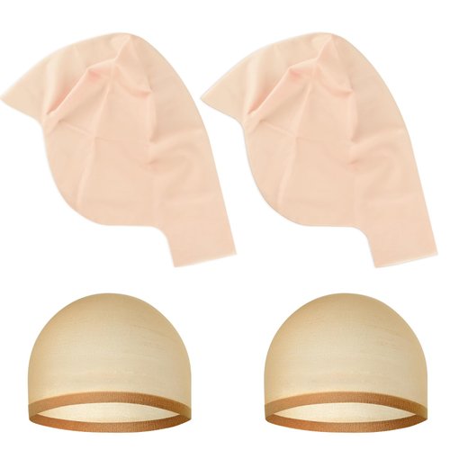BOUBONI 2/4/6/8 Pack Halloween Bald Cap for Woman, Makeup Latex Bald Caps Nylon Bald Head Wig Cap for Halloween Party Adult (Thin, 4)