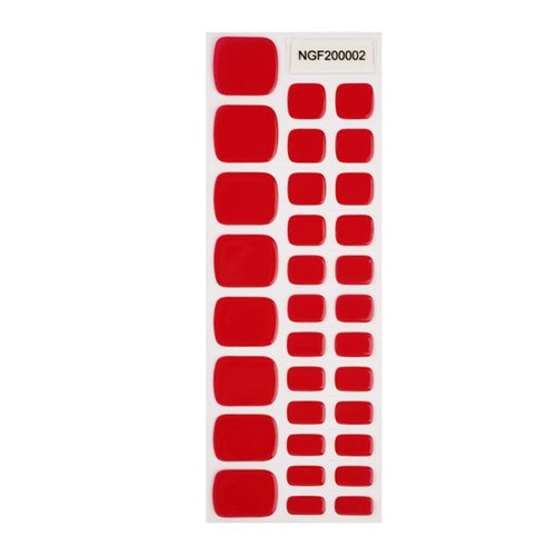 Wekcekcek Semi Cured Gel Toenail Strips, 32 Scarlet Fiery Toenail Stickers Pedicure Strips Salon Quality Nail Wraps with Nail File & Wood Stick(UV/LED Lamp Required)