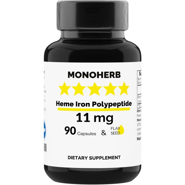 Heme Iron Polypeptide 11 mg - 90 Vegetarian Capsules - Made in USA - Iron Supplement Complex