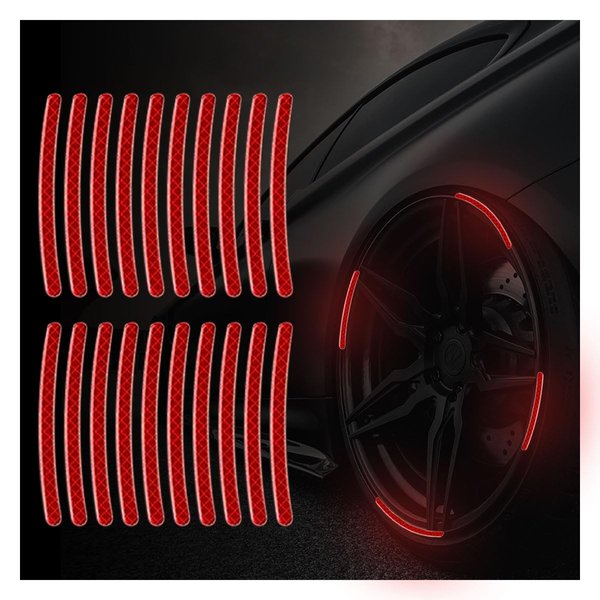 20PCS Car Wheel Stripe Reflective Stickers, Car Wheel Night Safety Warning Stickers Anti-Scratch Reflective Rim Stickers, Car Wheel Safety Decorative Decals for Motorcycles, Bicycles (Red)