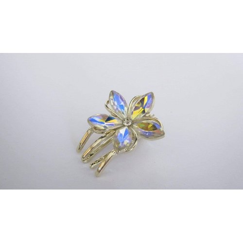 Generic Small mini gold metal ab crystal flower alligator hair claw clip
