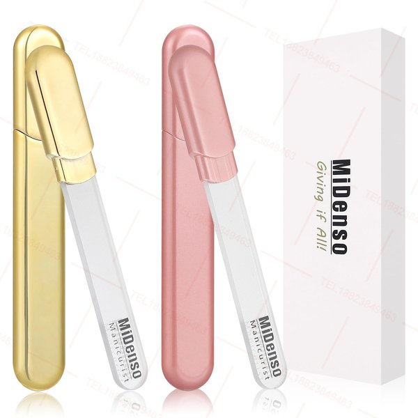 Premium Gift, Glass Nail File with Case, 2 Pack Crystal Nail Files for Natural Nails, Artificial Nails Manicure Pedicure Nail Care Kit Set, Xmas Present for Women and Man(Gold+Champagne)