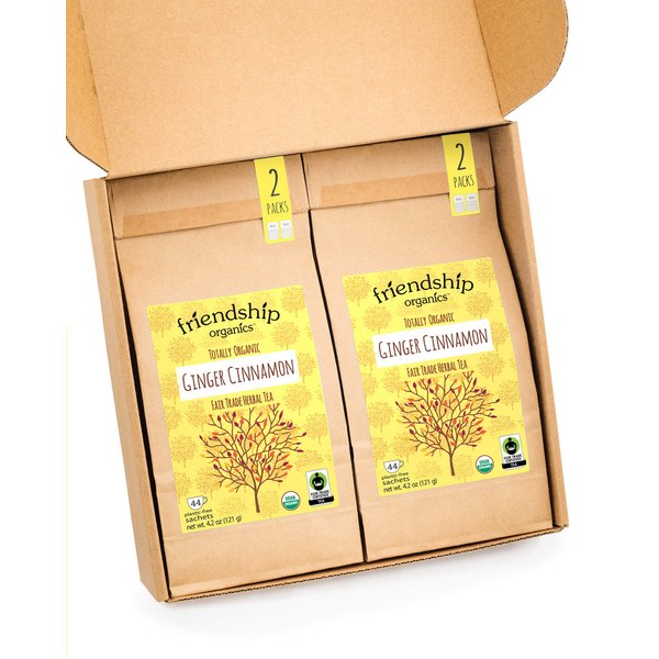 Friendship Organics Ginger Cinnamon Tea Bags, Organic and Fair Trade Herbal Tea 44 Count (Pack of 2)