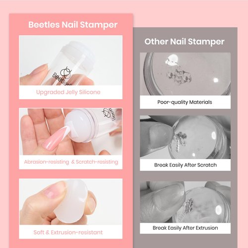 Beetles Gel Polish French Tip Nail Stamp 4Pcs Easy French Manicure Nail Stamper Single Head Soft Silicone Tranparent Long & Short Stamper Nail Tool with Nail Scraper Decorations