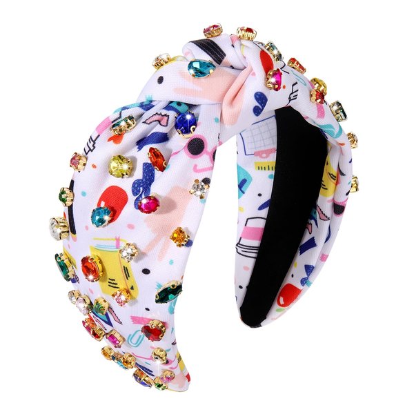 HZEYN Teacher Headband Apple Pencil Knotted Headband Pearl Crystal Embellished Back to School Headbands Teacher Must Haves Hair Accessories Gifts (Apple Pencil Book)