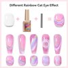 Bevimee Cat Eye Gel Nail Polish Rainbow Color Glitter Holographic Gel Polish Pink Reflective Shimmer Iridescent Sparkly Nail Gel Polish Galaxy Magnetic UV Gel for Nail Art at Home 12ML