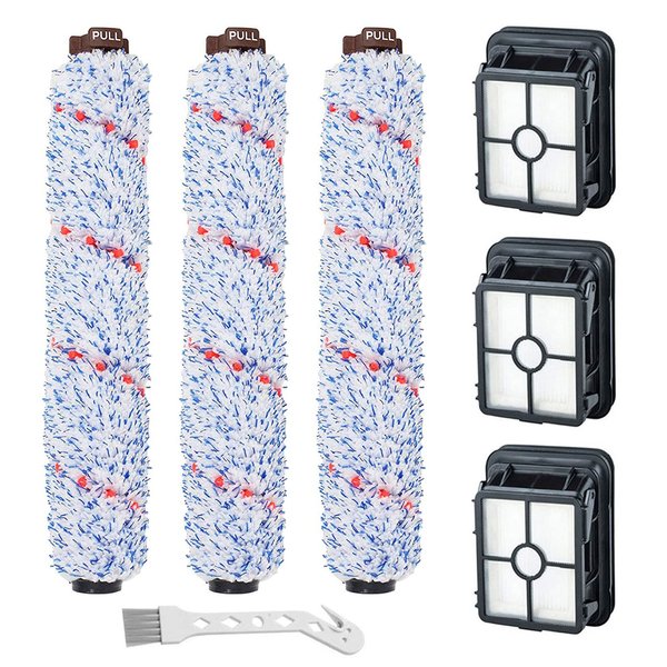 Lemige 3 Pack Multi-Surface Brush Roll 1868 + 3 Pack Vacuum Filter 1866 for Bissell CrossWave Cleaner 2306A 1785A 3888A, Compare to Part # 1608683, 160-8683, 1608684 (3 Brush Rolls + 3 Filters)