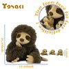 YOHAKI Sloth Plush Animal, 11.02" Cute Stuffed Sloth with 3 Baby Sloths, Easter Stuffed Sloth Animal, Washable Plush Toys, Cute Three Toed Sloth Birthday Gifts for Kids Boys and Girls, Brown