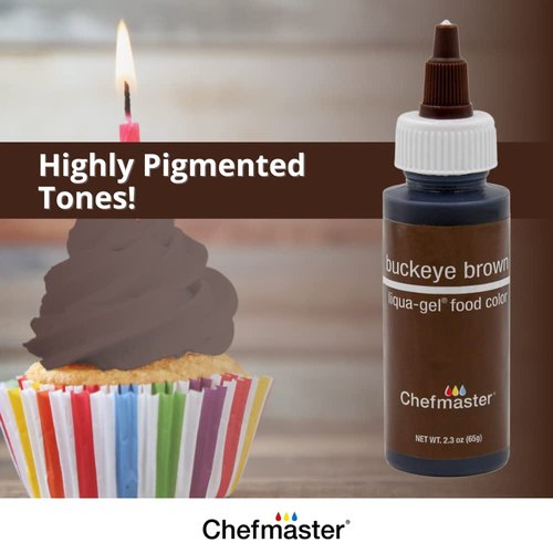 Chefmaster Buckeye Brown Liqua-Gel® Food Coloring | Vibrant Color | Professional-Grade Dye for Icing, Frosting, Fondant | Baking & Decorating | Fade-Resistant | Easy-to-Use | Made in USA | 2.3 oz