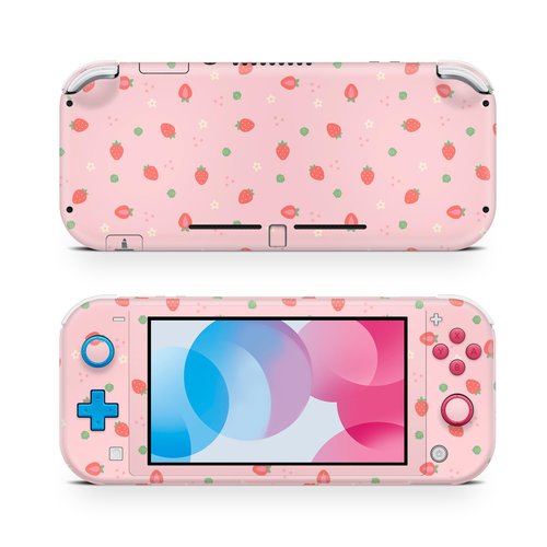 ZOOMHITSKINS Switch Lite Accessories, Compatible for Switch Lite Skin Pink, Cute Light Pastel Pink Strawberry Daisy Flower Kawaii, 3M Vinyl, Durable & Fit, Easy to Install, Made in The USA
