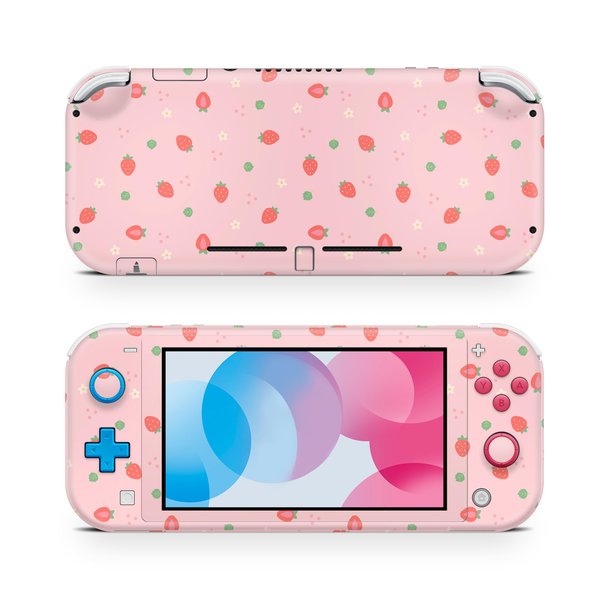 ZOOMHITSKINS Switch Lite Accessories, Compatible for Switch Lite Skin Pink, Cute Light Pastel Pink Strawberry Daisy Flower Kawaii, 3M Vinyl, Durable & Fit, Easy to Install, Made in The USA