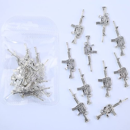 3D Metal Gun Nail Charms, Alloy Weapon Gun Charms Nail Accessories Retro Silver Gun Design Nail Art Charms for Jewelry Making DIY Nail Art Decoration Nail Supplies,10pcs/Set