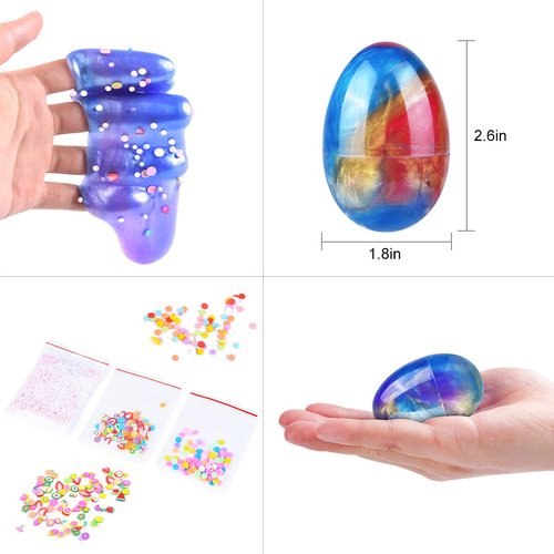 FUNNISM 12 Pack Fluffy Galaxy Slime Easter Eggs with Accessories, Stress Relief Sludge Toys for Kids Boys Girls, Easter Basket Stuffer Gifts, Easter Family Games, Prefilled Easter Party Favor Supplies