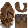 UGOTRAYS 18 Inch Chestnut Brown Clip-In Human Hair Extensions