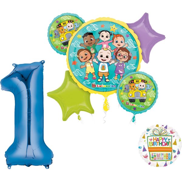 Anagram Cocomelon Boy 1st Birthday Party Supplies Foil Balloon Bouquet Decorations