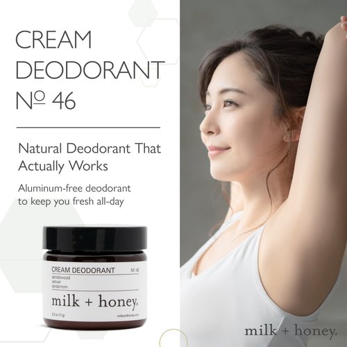 milk + honey Aluminum Free, Cream Deodorant, No. 46, with Sandalwood, Vetiver, and Cardamom, Natural Deodorant for Women and Men, 2.5 Ounce