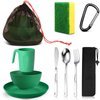 Scout Camping Mess Kit for 1 Person Boy Scout Dishes Set Girl Scout Mess Kit with Mesh Bag Reusable Light Weight Eating Utensils Plastic BPA Free Camping Cutlery Set for Travel Camp (Green)
