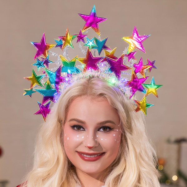 GENBREE Light Up Star Headbands Sparkly Led Stars Hair Band Rave Party Costume Hair Accessories for Women(Multi-colored)