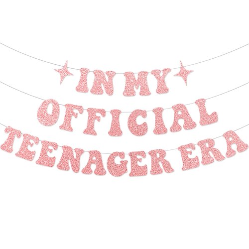 In My Official Teenager Era Banner Girls Birthday Party Banner for Teenage 13th Birthday Party Decorations Taylo Swifte Birthday Decorations Rose Gold Glitter