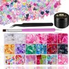 Umillars 3D Mix Assorted Resin Nail Charms with Hollow Pearl Heart Nail Art Charms Gems Gummy Bear Star Heart Lollipop Acrylic Beads with Nail Charm Glue and Pickup Tools(18 Grid Charms with Glue)