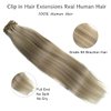 Clip in Hair Extensions,Ash Blonde Balayage Blonde Hair Extensions Real Human Hair Clip ins,18 Inch 7 Pieces 70G Double Weft Hair Extensions Human Hair Clip ins Extensions