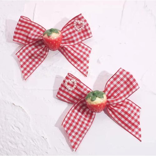2 Pcs Cherry Strawberry Lolita Bow Hair Clip Sweet Cute Alligator Clips Barrettes Hair Decoration for Teen Girls Women