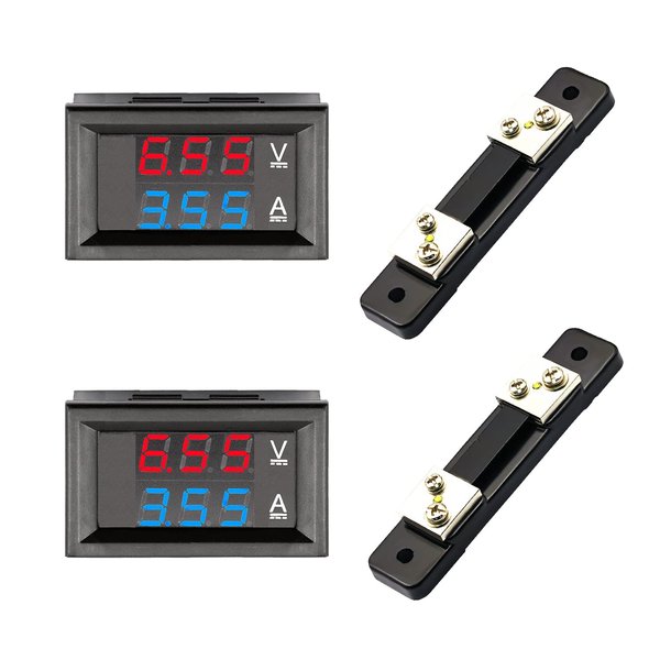 DaFuRui 2Pack Dual Display Volt Amp Meter DC Voltmeter Ammeter LED Digital DC 4.5-100V/50A Voltage Current Measurement Meter with Shunt