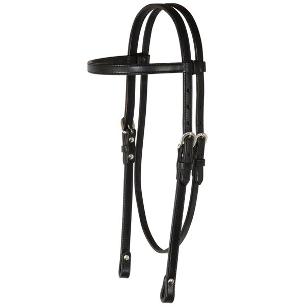 Circle Y Chicago Screw End Smooth Browband Headstall - Equestrian Leather Stainless Steel Hardware Horse Headstall with Plain Browband, 5/8" Width - Black