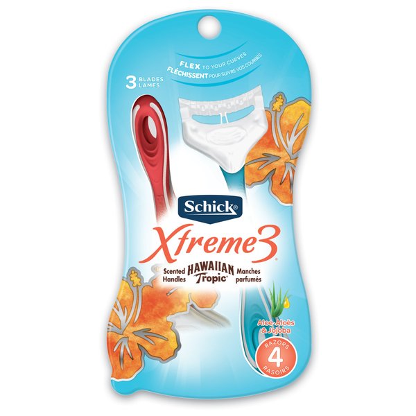 Schick Xtreme 3 Disposable Razors for Women with Hawaiian Tropic Scented Handles, 4 Count (Pack of 2)