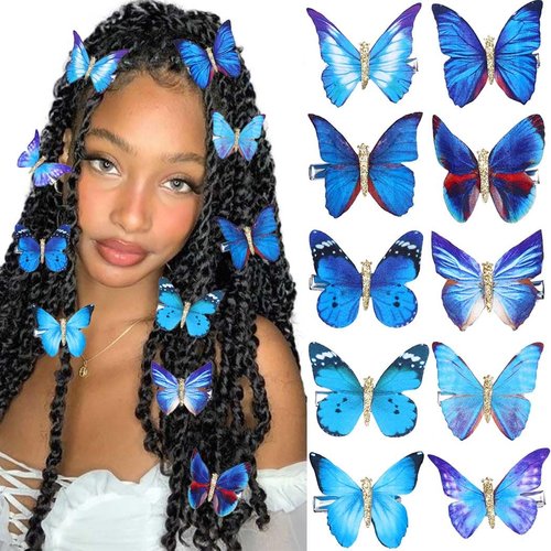 BARTOSI Butterfly Hair Clips Blue Butterfly Hair Barrettes Cute Decorative Hair Pins Hair Accessories for Women and Girls (Pack of 10)