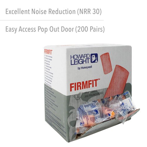 Howard Leight by Honeywell FirmFit Disposable Foam Earplugs, Polybag, 200-Pairs (FF-1) , Orange