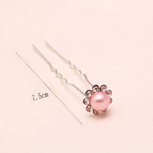 20 Pcs Wedding Bridal Imitation Pearls Crystal Rhinestone U Shaped Flower Hair Pins Clips - Women Hair Jewelry Accessories (Pink)