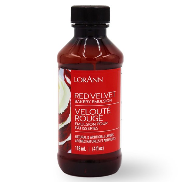LorAnn Red Velvet Bakery Emulsion, 4 oz - Intense Red Velvet Cake Flavor Extract for Baking, Candy Making, Icings & Desserts, Vegan & Gluten Free