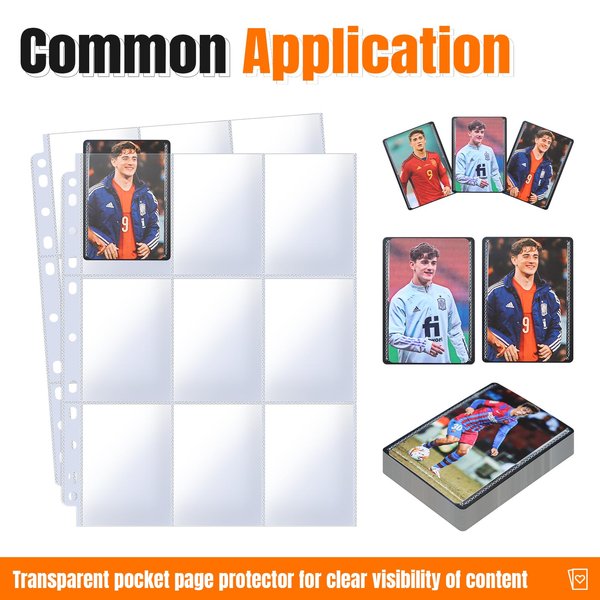 HUAFENGSH 9 Pocket Card Sleeves Binder Sheets for 3 Ring Binder, 1224 Pockets Double-Sided Transparent Trading Card Pages Sleeves for Sports, MTG, Baseball, Game, Business,Pokemon Cards(68 Pages)