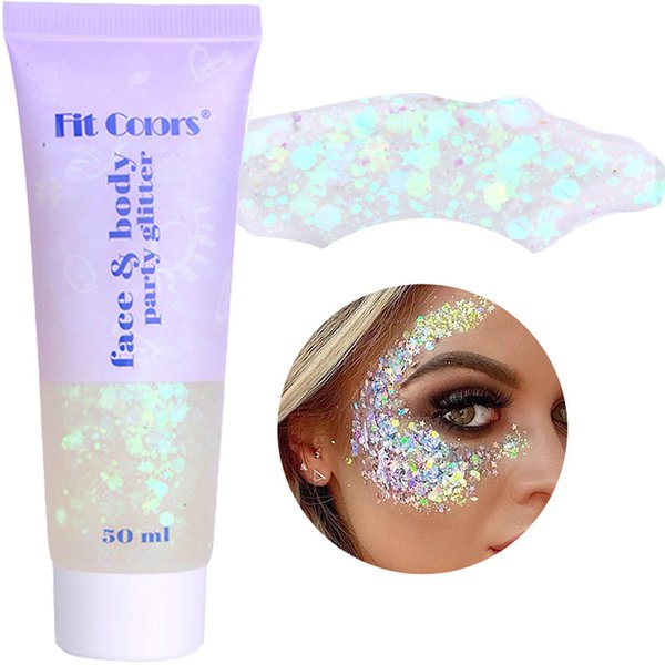 BeeYoYe White Face Glitter,Body Glitter Gel for Hair, Face and Body - Mermaid and Music Festival Accessory - 50ml
