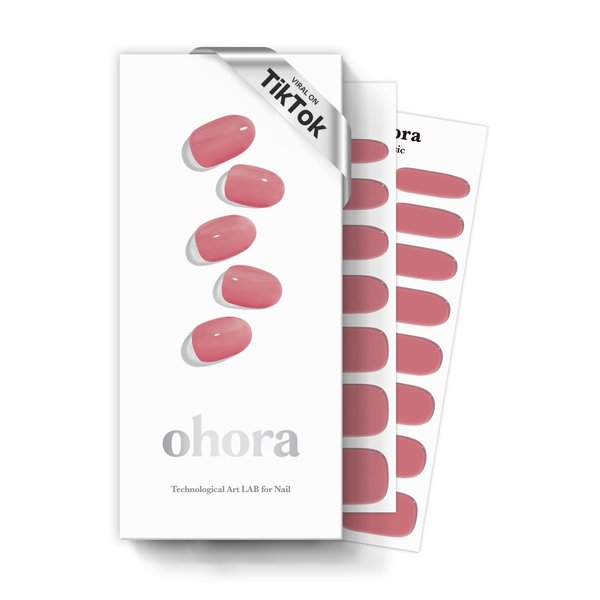 ohora Semi Cured Gel Nail Strips (N Juliet) - Pink, Solid, Works with Any UV/LED Lamps, Salon-Quality, Long Lasting, Easy to Apply & Remove - Includes 2 Prep Pads, Nail File & Wooden Stick