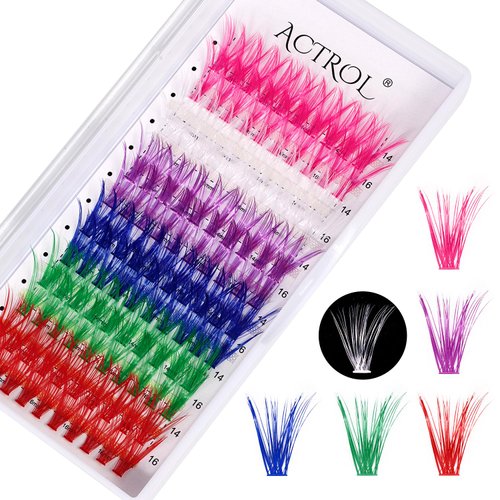 Colored Cluster Lash Extensions 120Pcs 40D 14mm 16mm Mixed Rainbow Colorful Individual Eyelash Salon Party White Purple Pink Cluster Eyelash