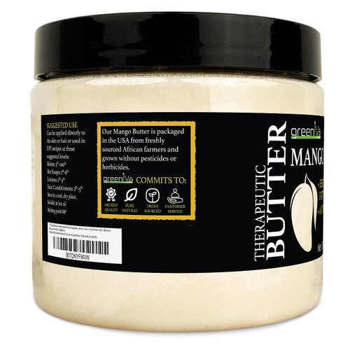 GreenIVe Virgin Mango Butter 100% Pure Raw Creamy All Natural Skin Moisturizer Unrefined (16 Ounce Jar)