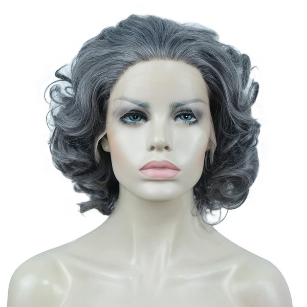 Aimole Synthetic Lace Front Wigs Grey Wavy Bob Natural Wig Heat Resistant Women Hair 10 inches