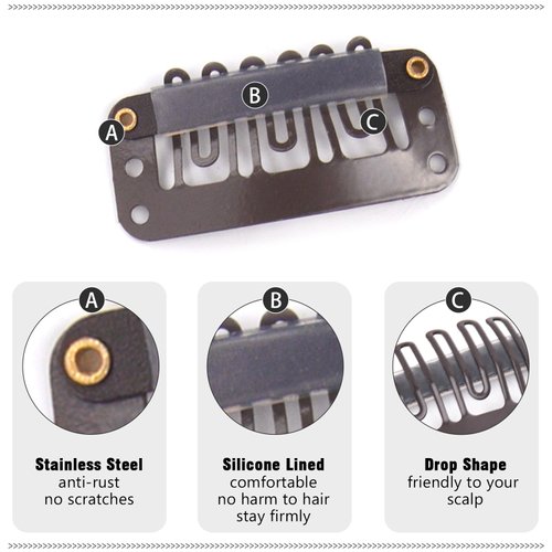 Richintol 10 Pcs Hair Extension Clips,32mm 6-Teeth Wig Clips to Secure Wig No Sew,U-Shape Extension Hair Clips for DIY Wig Clips Hair Extensions (Brown)