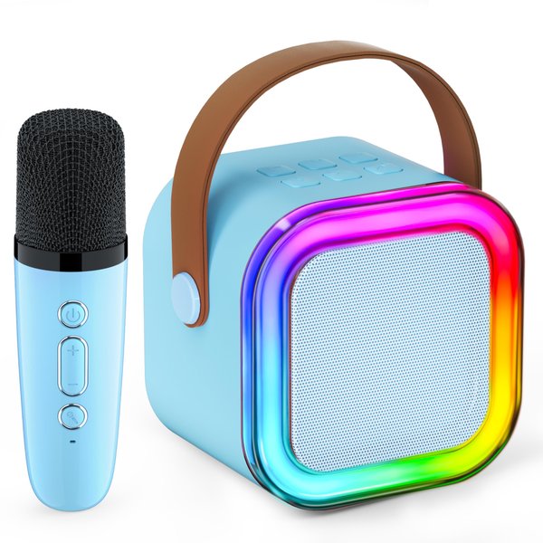 Mini Karaoke Machine for Kids, Christmas Birthday Gifts for Girls Boys Toy 4, 5, 6, 7, 8, 9, 10, 12+, Portable Bluetooth Speaker with 1 Wireless Mic, Karafun Premium Songs for All Ages(Blue)