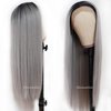 Lezaxiu Gray Lace Front Wig Long Straight Hair Wigs Ombre Grey Wig Heat Resistant Fiber Hair Synthetic Lace Front Wigs for Fashion Women 24 Inch