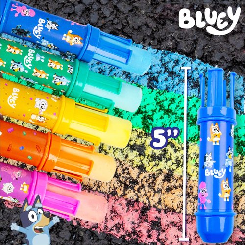 Official Bluey Chalk Art, 5-Pack, Vibrant Sidewalk Chalk For Kids, Includes 5 Chalks, Chalk Holders & Reusable Stencil, Outside Toys for Toddlers 1-3, Bluey Birthday Party Supplies, Bluey Toys