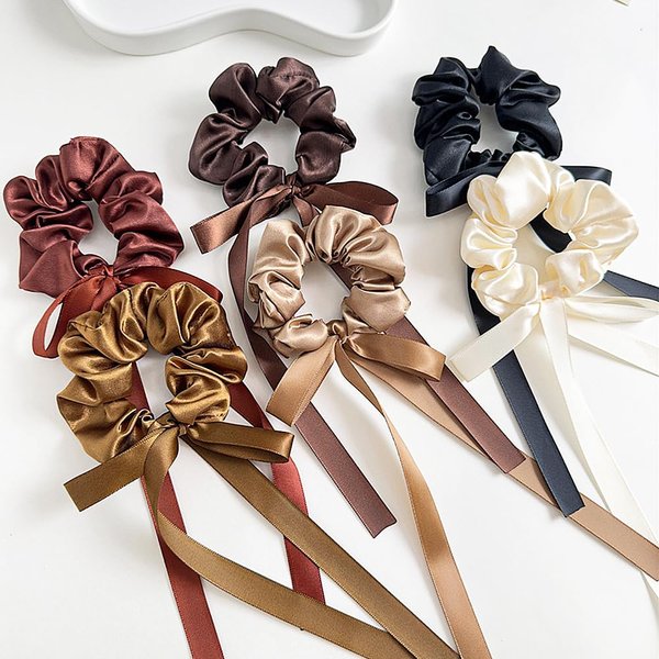 Ahoney 6 PCS Bow Hair Scrunchies for Women Girls, Silk Scrunchies Hair Ribbons Elastic Hair Ties Ropes Ponytail Holder Hair Accessories