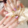 Vopintpy Multicolor Gradient Cat Eye Press on Nails Short Square Fake Nails Mirror Acrylic Nails with Glue on Nails Reusable Stick on Nails for Women DIY Charm Manicure