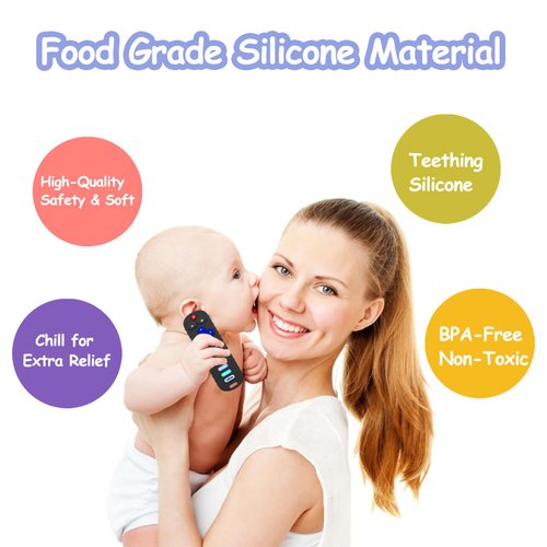 ROBBEAR Baby Teething Toys, Soft Silicone Remote Control Teether for Babies 3 6 12 18 Months, TV Remote Control Shape Infant Chew Sensory Toys for Boys and Girls, Baby Teething Relief, BPA Free