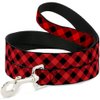 Buckle-Down Pet Leash - Diagonal Buffalo Plaid Black/Red - 4 Feet Long - 1" Wide